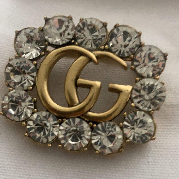 Gucci Double G Mormont Brooch With Crystal authentic rare bronze signature - Picture 2 of 6